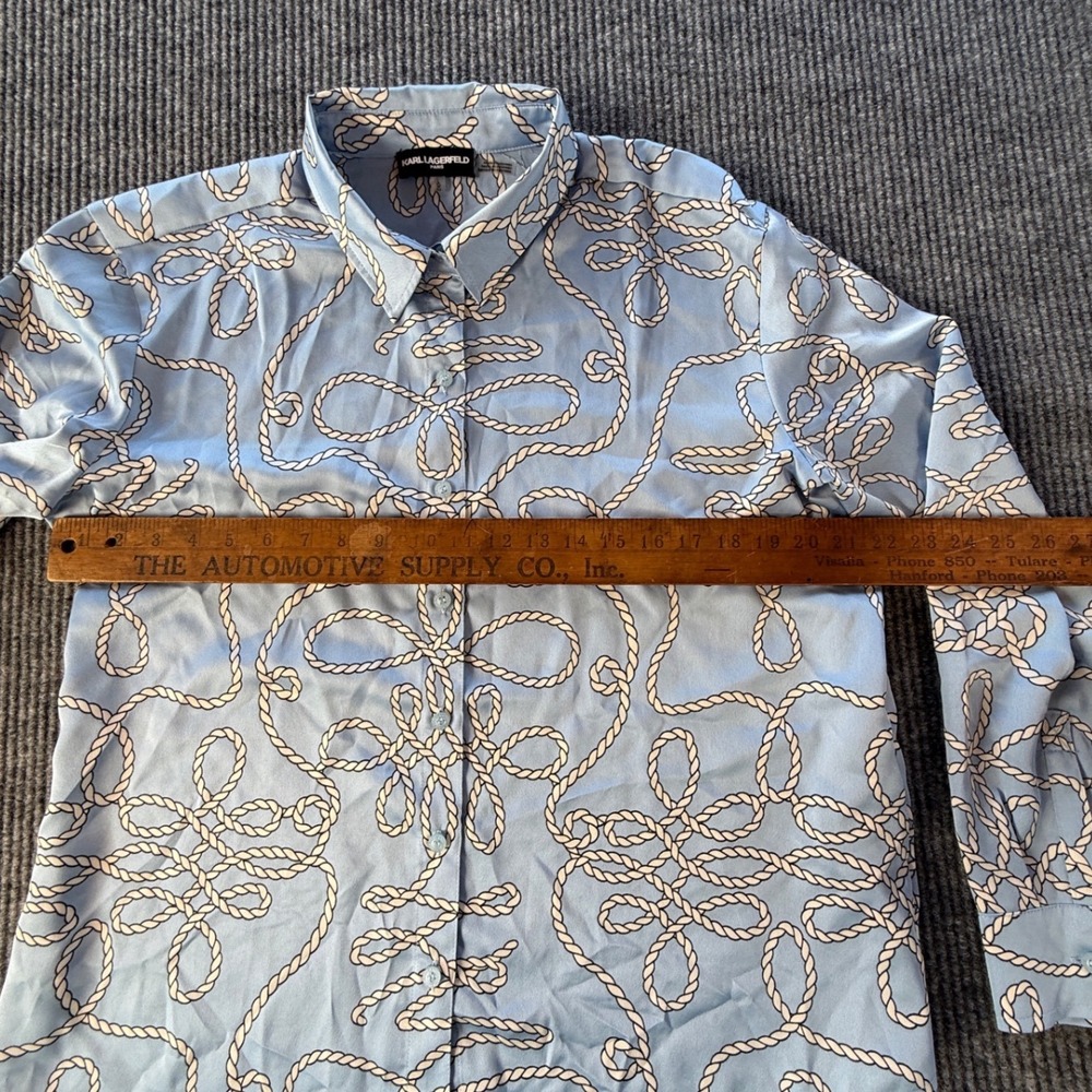 Karl Lagerfeld Paris Womens Blue Nautical Rope Print Button Down Blouse Large - Picture 5 of 8